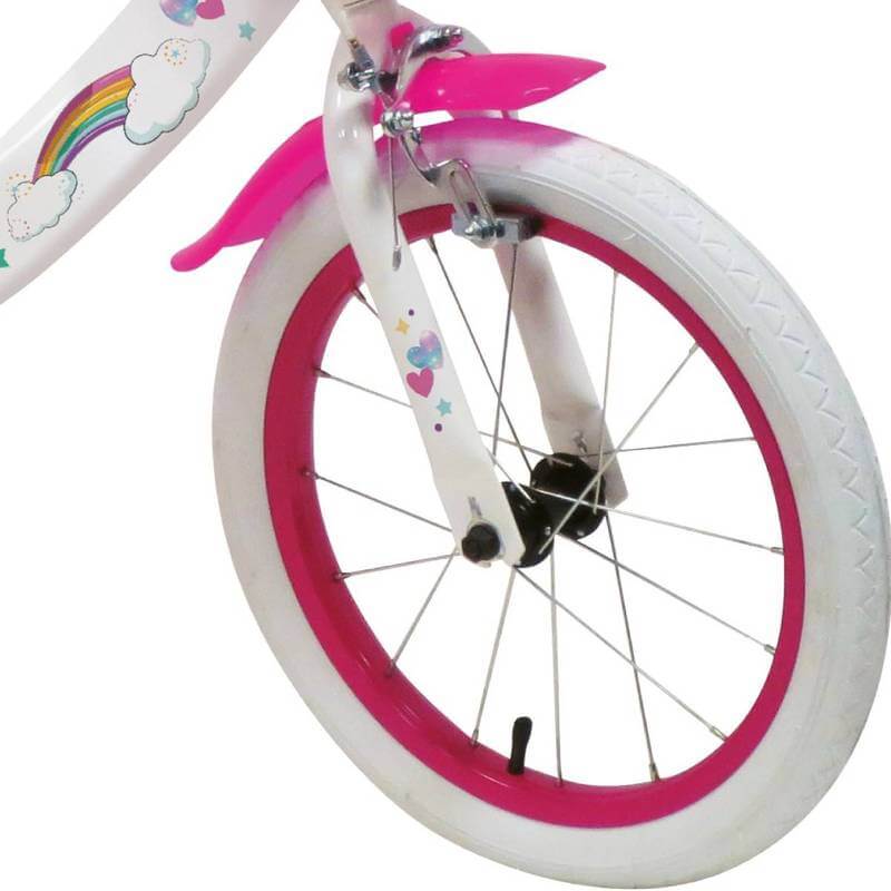 Bicicletta Unicorno 16 per bambine dai 5 ai 7 anni. Telaio robusto, rotelle di supporto, sella confortevole, cestino colorato e freni sicuri 2 (19093056)