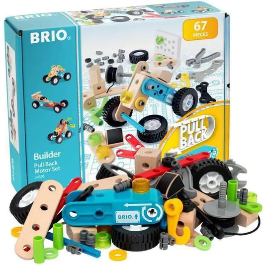 Pull Back Motor Set BRIO, un set di costruzioni da 67 pezzi in legno e plastica, perfetto per stimolare la creatività dei bambini 34595