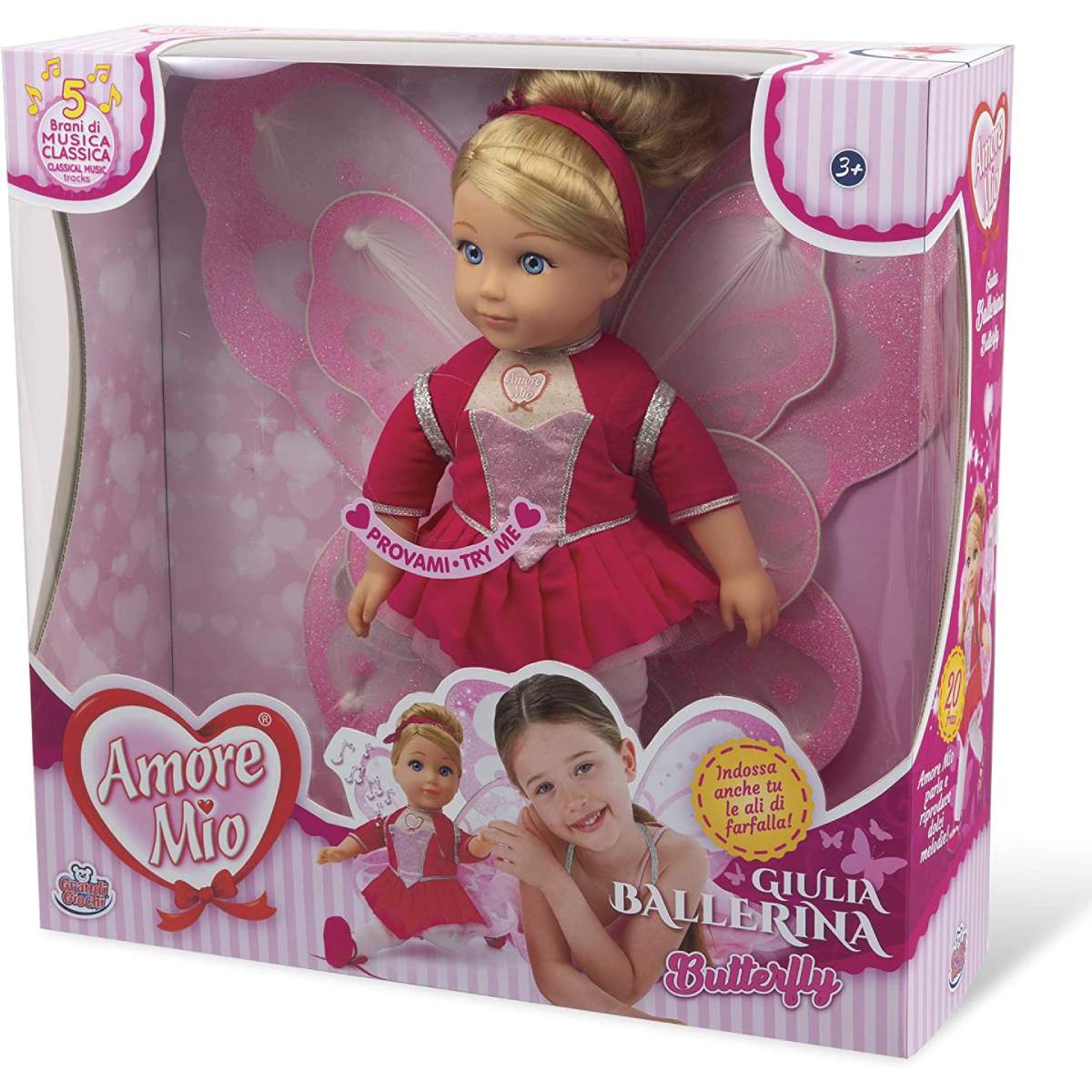Bambola Giulia Ballerina è interattiva e perfetta per amanti di danza e musica classica. Pronuncia frasi, suona brani premendo petto e mano, e include ali per bambola e bambina 6 (19092900)