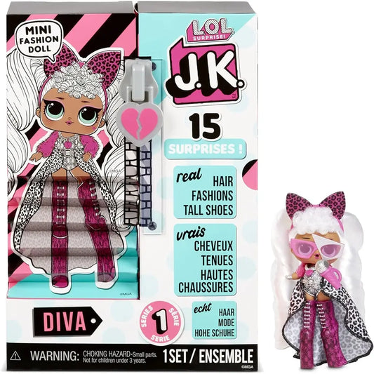 Bambola LOL Surprise JK Diva! Con 15 sorprese, capelli veri, abiti in tessuto e scarpe con zeppe Abbigliamento e Accessori