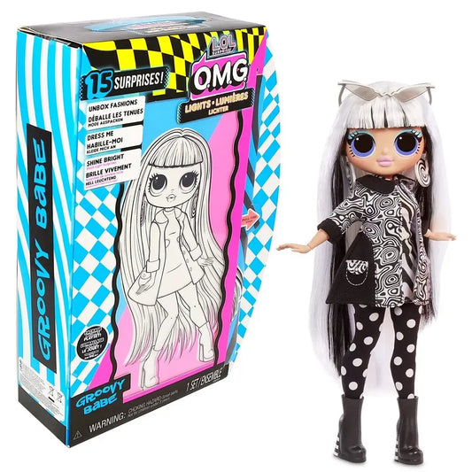 Bambola LOL Surprise OMG Groovy Babe! Alta 27 cm, completa di 15 sorprese e accessori. Perfetta per bambine dai 4 anni in su.