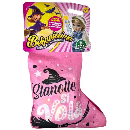 Calza Befana Principessa di Giochi Preziosi: sorprese incredibili come bambola 15 cm, Crystal Ball, Puzzle Amicicci e cuffie pon pon! Un regalo perfetto per la Befana, ricco di giochi per stimolare creatività e divertimento. Ideale per bambine dai 3 anni in su 