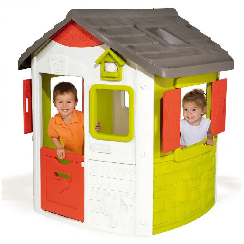 Casetta da giardino per bambini Smoby Neo Jura Lodge. Design modulare con porte, finestre, persiane richiudibili e mangiatoia per uccellini. Giochi all’aperto sicuri e creativi 810500