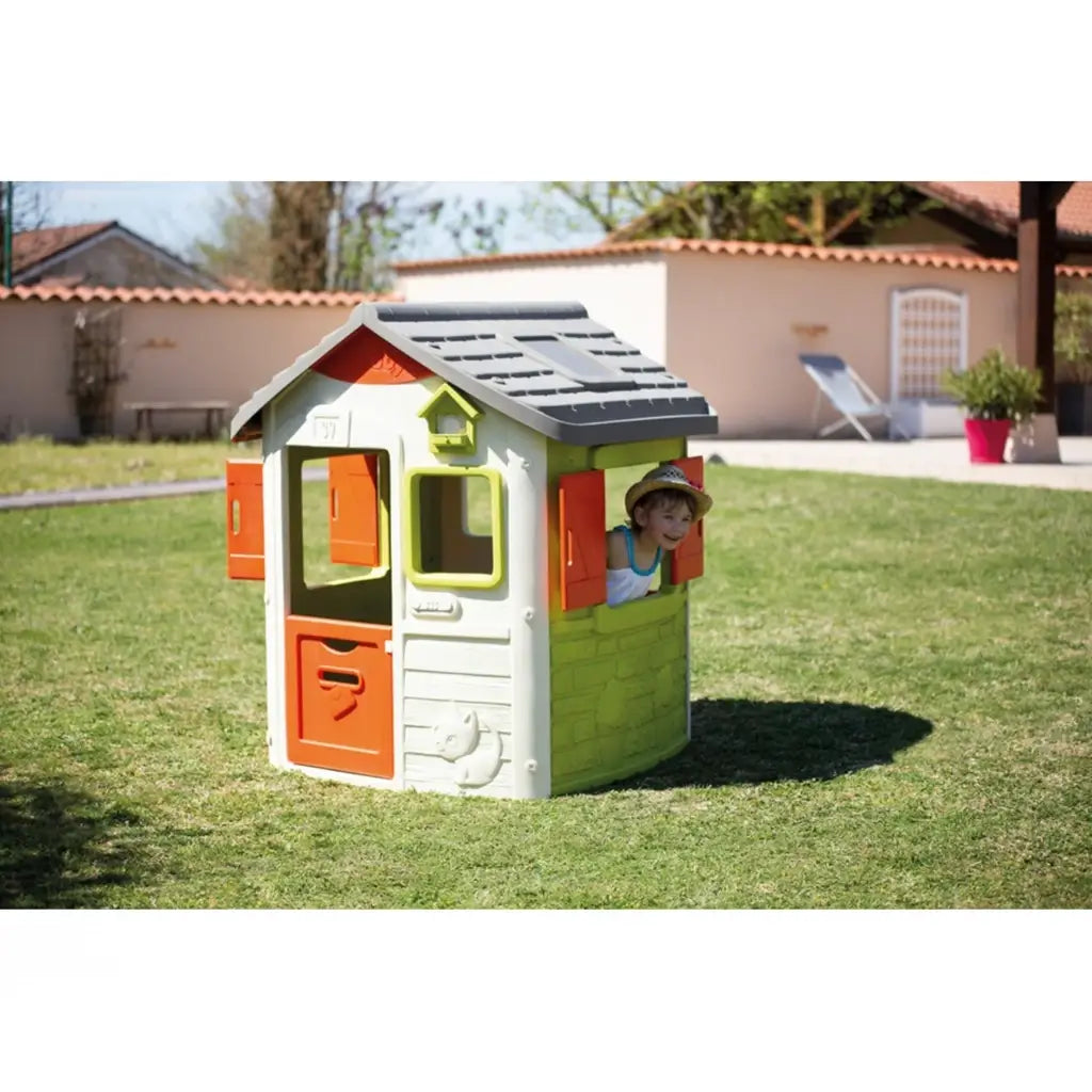 Casetta da giardino per bambini Smoby Neo Jura Lodge. Design modulare con porte, finestre, persiane richiudibili e mangiatoia per uccellini. Giochi all’aperto sicuri e creativi 810500