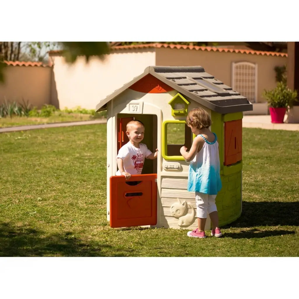 Casetta da giardino per bambini Smoby Neo Jura Lodge. Design modulare con porte, finestre, persiane richiudibili e mangiatoia per uccellini. Giochi all’aperto sicuri e creativi 810500