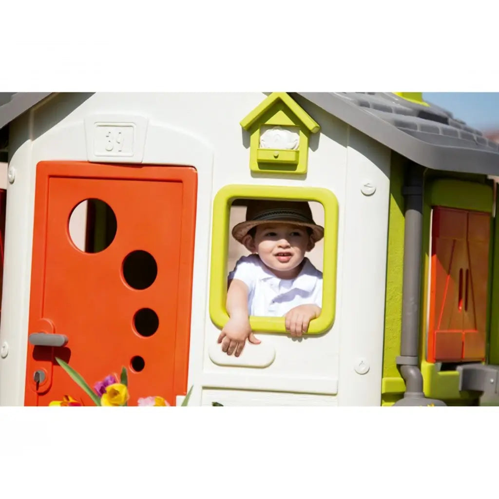 Casetta da giardino per bambini Smoby Neo Jura Lodge. Design modulare con porte, finestre, persiane richiudibili e mangiatoia per uccellini. Giochi all’aperto sicuri e creativi 810500