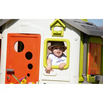 Casetta da giardino per bambini Smoby Neo Jura Lodge. Design modulare con porte, finestre, persiane richiudibili e mangiatoia per uccellini. Giochi all’aperto sicuri e creativi 810500