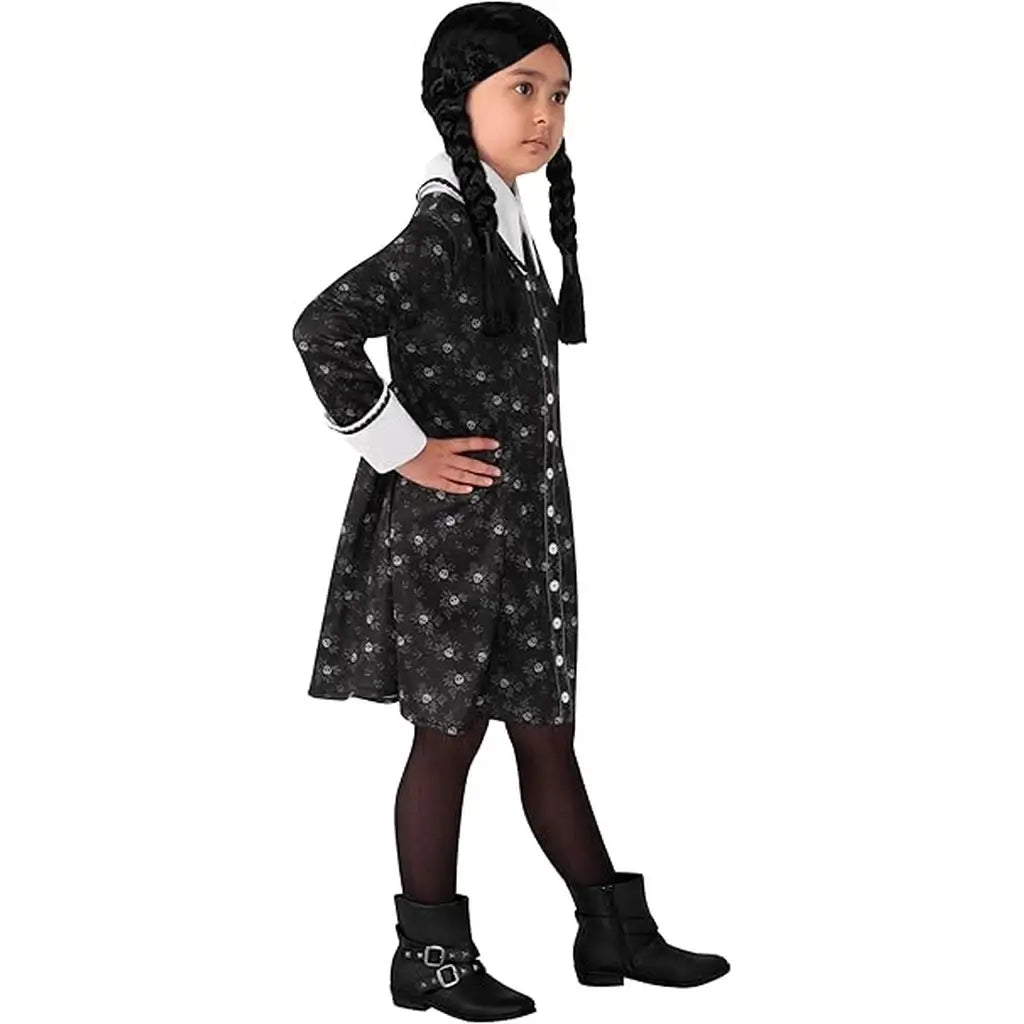 Costume Mercoledì Addams Bambina 3-4 anni con Parrucca Halloween Cosplay 2