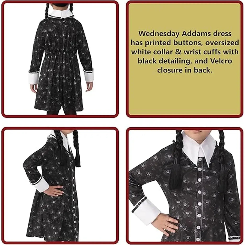 Costume Mercoledì Addams Bambina 3-4 anni con Parrucca Halloween Cosplay 4