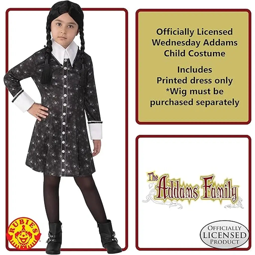 Costume Mercoledì Addams Bambina 3-4 anni con Parrucca Halloween Cosplay 5