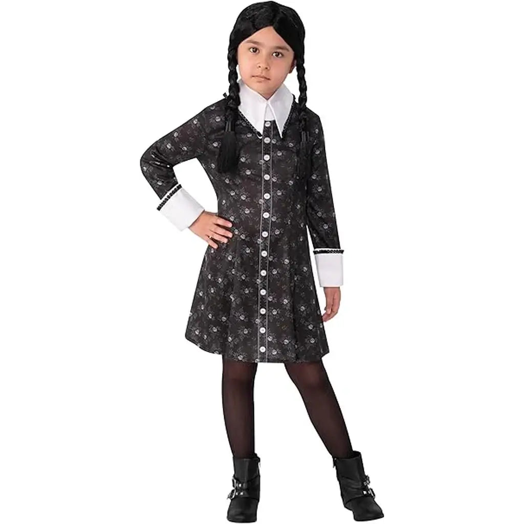 Costume Mercoledì Addams Bambina 3-4 anni con Parrucca Halloween Cosplay 1
