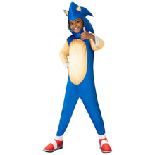 Costume classico di Sonic The Hedgehog per Bambini. Completo di tutina blu e copricapo con orecchie e aculei, ideale per Carnevale, compleanni e feste a tema 