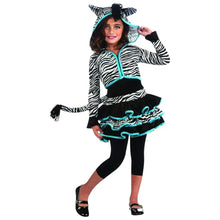 Costume bambina Rubie’s 881380 Drama Queens Zebra Hoodie con cappuccio e dettagli blu. Idea regalo perfetta per Carnevale e Halloween