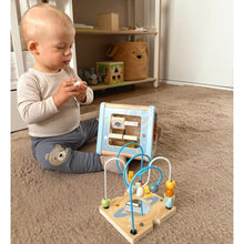 Cubo di attività Tooky Toy 5-in-1 in legno, colori pastello, con labirinto, sorter di forme e ingranaggi. Sviluppa motricità e logica. Dai 18 mesi.2