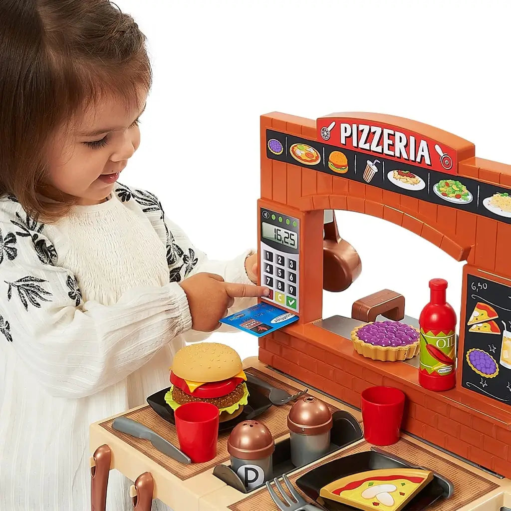 Cucina Ecoiffier 2 in 1 a tema Pizzeria: set da 33 pezzi con forno, piano cottura, cassa e cibi giocattolo 4