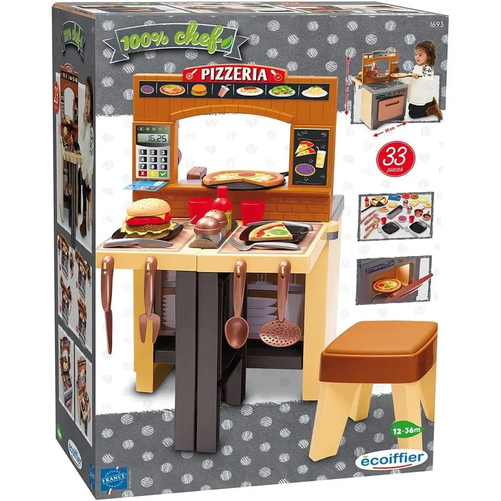 Cucina Ecoiffier 2 in 1 a tema Pizzeria: set da 33 pezzi con forno, piano cottura, cassa e cibi giocattolo 5