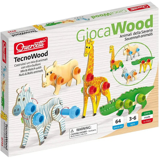 Quercetti 0735 GiocaWood Animali della Savana Gioco Creativo in Legno 1