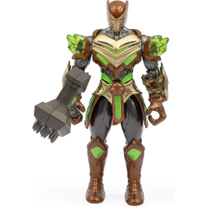 action figure Gormita Rockard Glen del Clan della Terra. Personaggio da 15 cm, completamente articolato con armatura verde/bronzo e Martello Sismico 