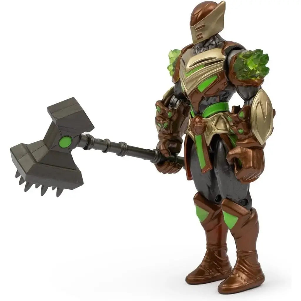 action figure Gormita Rockard Glen del Clan della Terra. Personaggio da 15 cm, completamente articolato con armatura verde/bronzo e Martello Sismico 2
