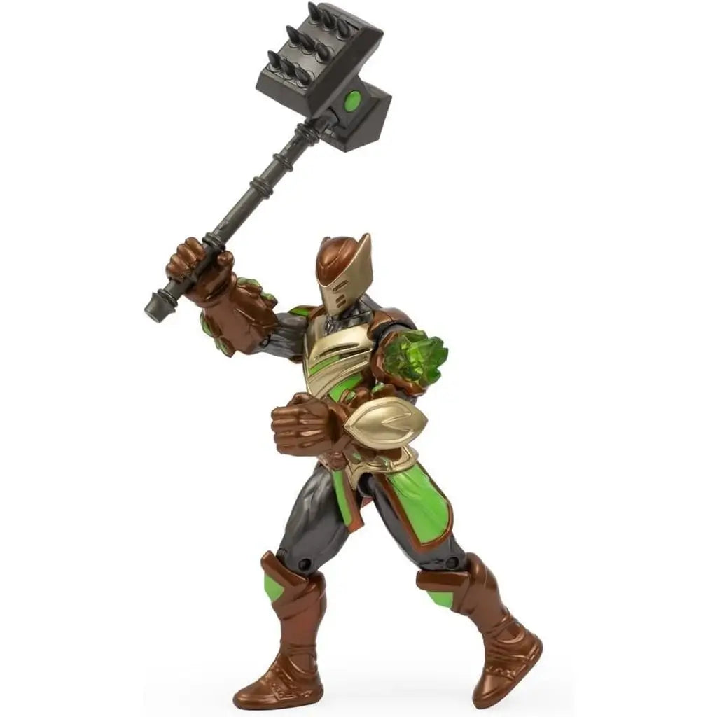 action figure Gormita Rockard Glen del Clan della Terra. Personaggio da 15 cm, completamente articolato con armatura verde/bronzo e Martello Sismico 4
