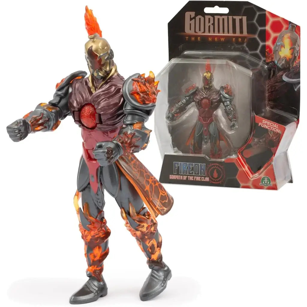 Action Figure di Fireon Gormita del Clan del Fuoco da 15 cm, completamente articolato e dotato di una funzione di attacco.Prodotto Giochi Preziosi Età 3+.1