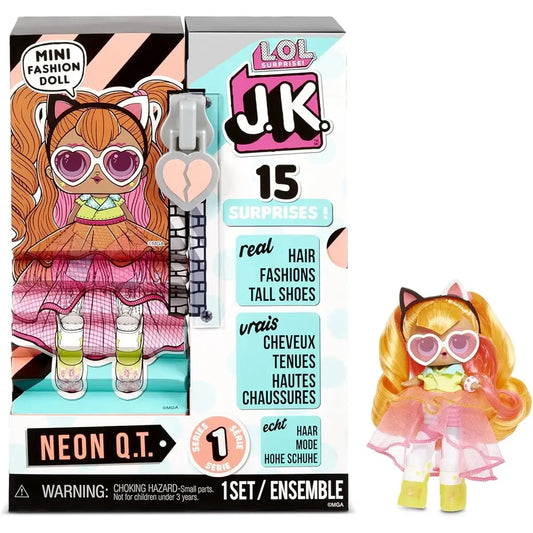 Bambola LOL Surprise JK Mini Neon Q.T.! 15 sorprese, capelli veri, abiti fashion e accessori esclusivi. Perfetta per bambini dai 4 anni in su!