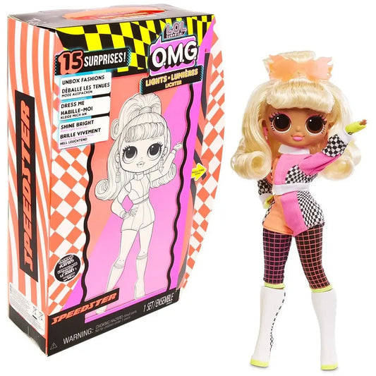 Bambola LOL Surprise O.M.G. Speedster Lights Fashion Doll! Con 15 sorprese, outfit luminosi e luce nera per rivelare dettagli nascosti. Alta 27 cm, ideale dai 3 anni in su