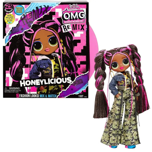 Bambola LOL Surprise OMG Remix Honeylicious! Perfetta per bambine, con 25 sorprese e un vero disco in vinile che riproduce musica