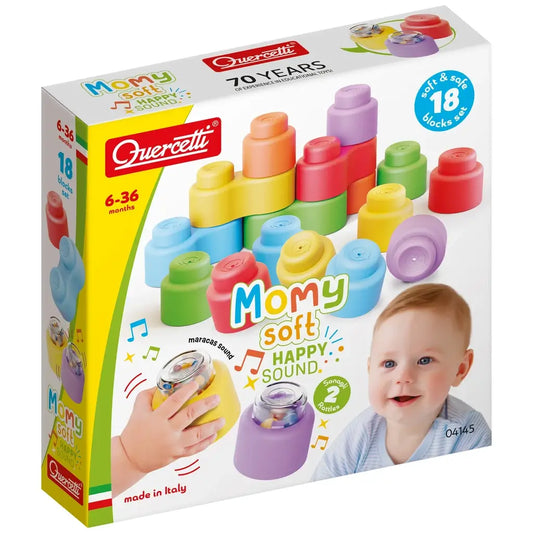 Mattoncini Morbidi Quercetti 04145 Momy Soft Blocchi con Sonagli Costruzioni Morbidi Prima Infanzia Bambini 6-36 mesi  1 anno 1