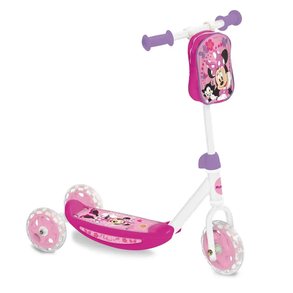 Monopattino Baby Disney Minnie a 3 ruote, perfetto per bambini da 2, 3, 4 anni! Stabile, sicuro e con manubrio regolabile. Include borsa Minnie.