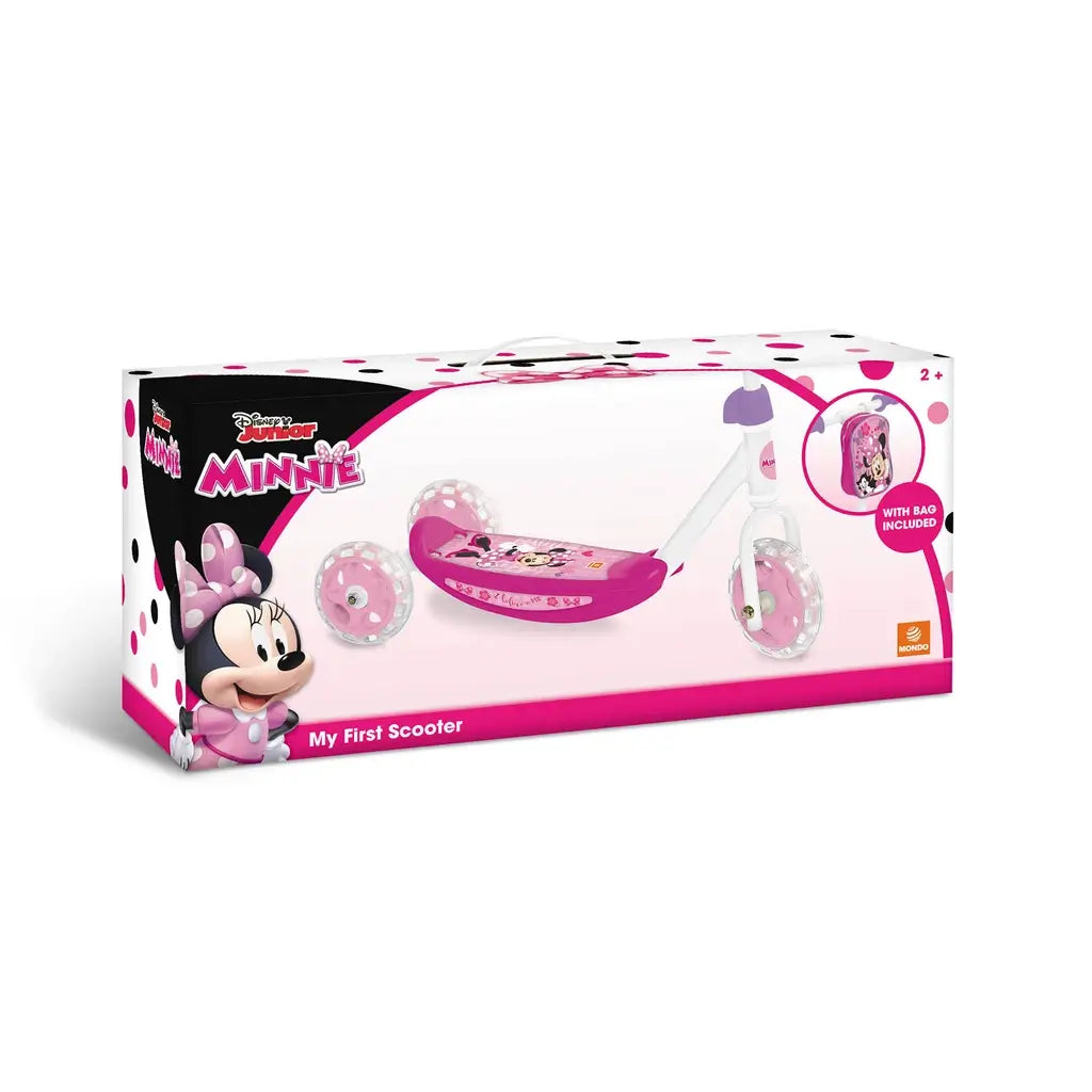 Monopattino Baby Disney Minnie a 3 ruote, perfetto per bambini da 2, 3, 4 anni! Stabile, sicuro e con manubrio regolabile. Include borsa Minnie.
