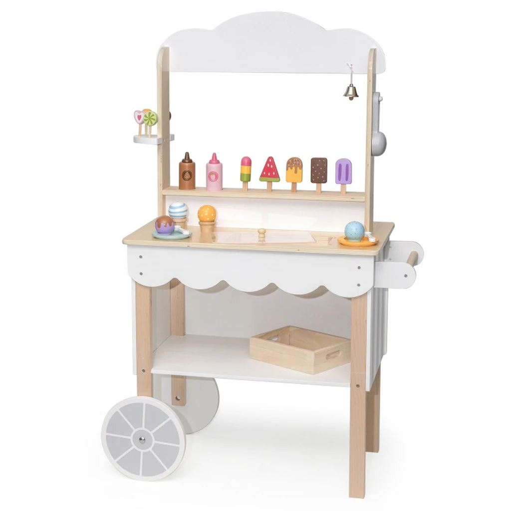 Negozio mobile Viga 3in1 in legno (Gelateria, Pasticceria, Negozio). Include accessori realistici e lavagna per il menu. Sviluppa creatività e logica. Età 3+.4