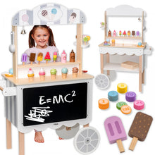 Negozio mobile Viga 3in1 in legno (Gelateria, Pasticceria, Negozio). Include accessori realistici e lavagna per il menu. Sviluppa creatività e logica. Età 3+.1