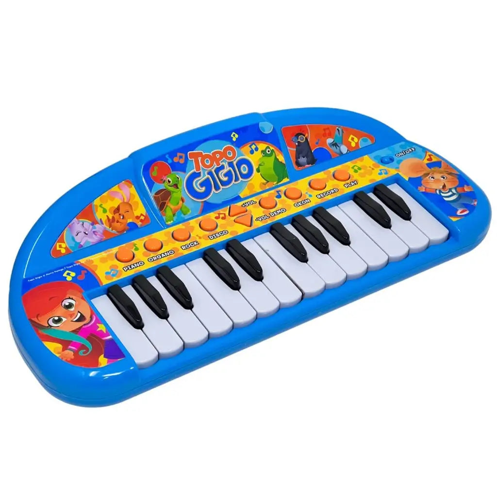 La pianola Topo Gigio per bambini, con 24 tasti, 10 strumenti musicali, luci flash e funzione di registrazione. Perfetta per i piccoli musicisti dai 3 anni, stimola la creatività e l'amore per la musica.1