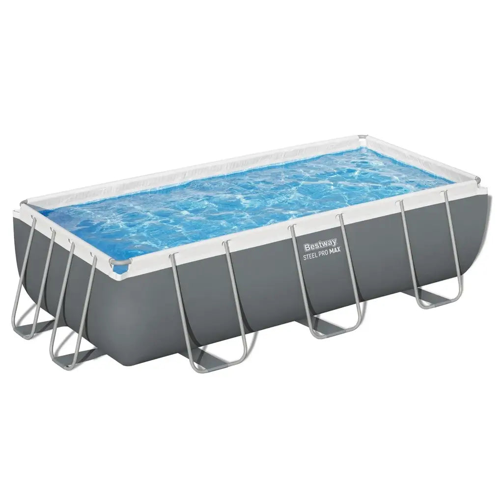 Piscina fuori terra rettangolare Bestway Power Steel 56441 – 404x201x100 cm. Robusta, facile da montare, con struttura in acciaio anticorrosione e liner Tritech. Include pompa, scaletta e accessori
