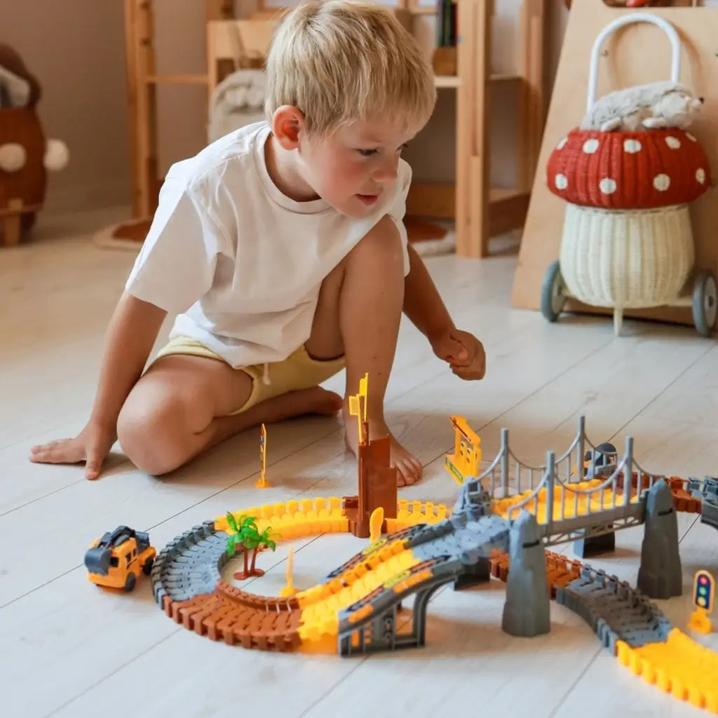 Pista Elettrica da Costruzione XXL 174 Pezzi con Macchine Per Bambini 9