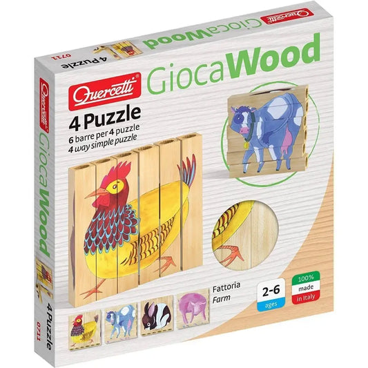 Quercetti 0711 Puzzle in Legno Fattoria GiocaWood Bambini 2-6 Anni 1