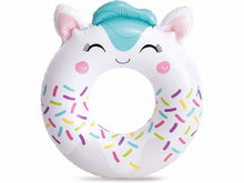 Salvagente gonfiabile Intex 76 cm a forma di donut bianco con decorazioni colorate e faccina unicorno con orecchie e ciuffo turchese