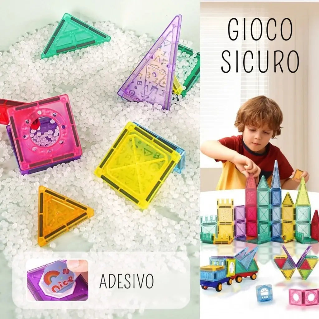 Gioco con magneti per bambin: set costruzioni magnetici con 110 pezzi colorati. Giocattoli con calamite bimbi sicuri e creativi, ideali dai 3 anni in su. 3