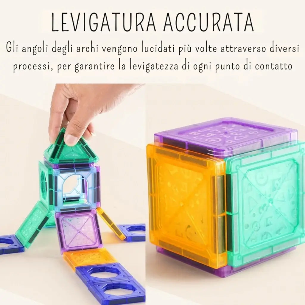 Gioco con magneti per bambin: set costruzioni magnetici con 110 pezzi colorati. Giocattoli con calamite bimbi sicuri e creativi, ideali dai 3 anni in su. 4