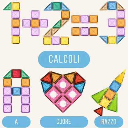 Gioco con magneti per bambin: set costruzioni magnetici con 110 pezzi colorati. Giocattoli con calamite bimbi sicuri e creativi, ideali dai 3 anni in su. 5
