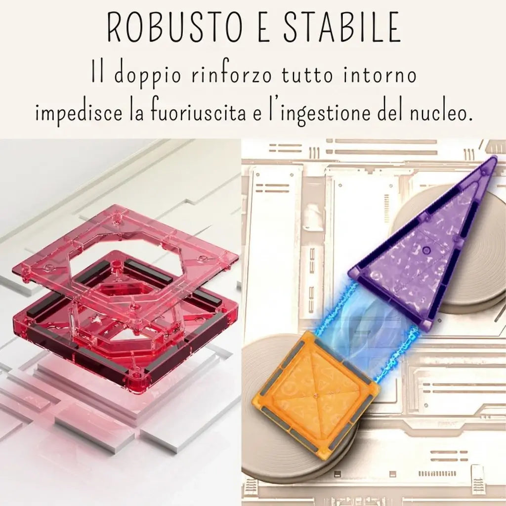 Gioco con magneti per bambin: set costruzioni magnetici con 110 pezzi colorati. Giocattoli con calamite bimbi sicuri e creativi, ideali dai 3 anni in su. 6