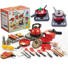 Set per cucina giocattolo con 36 accessori: pentole, padelle, piastra e cibi finti 1