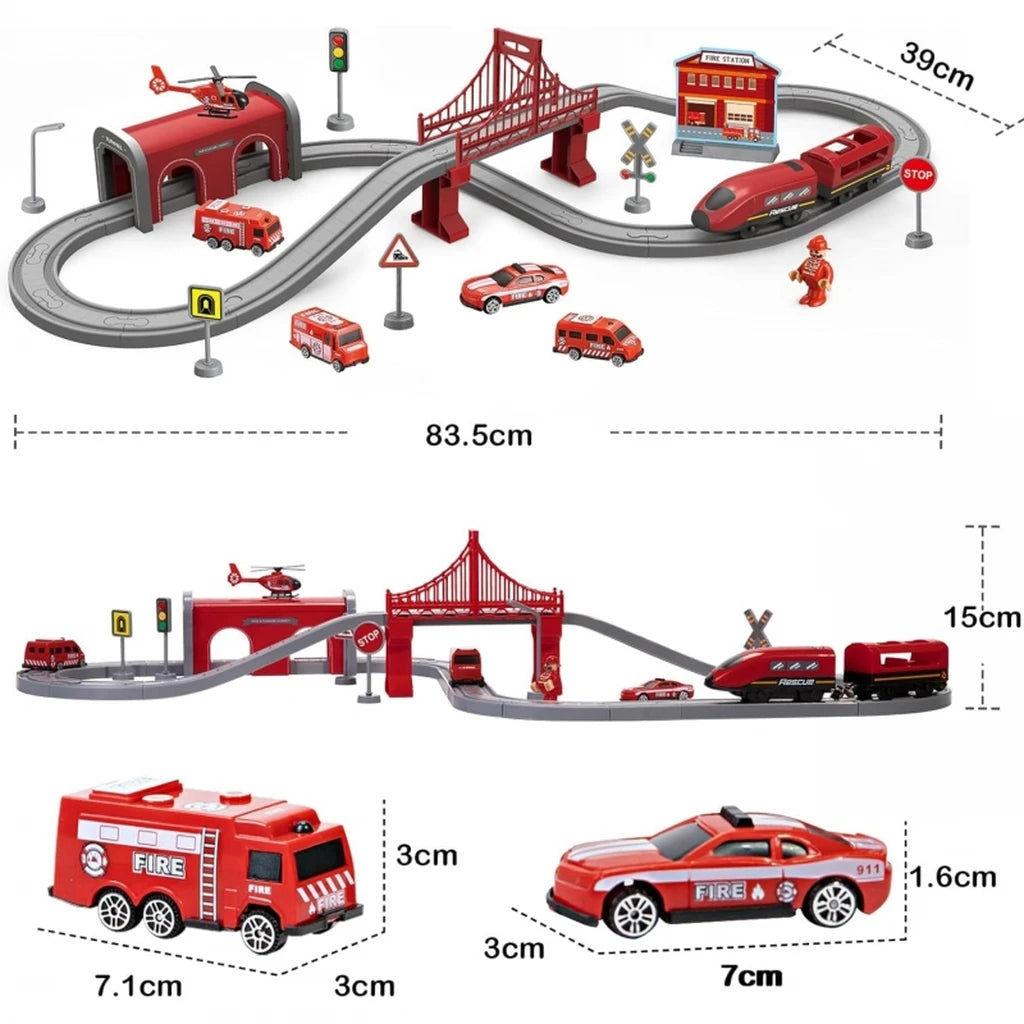Set treno elettrico Woopie da 66 pezzi con locomotiva, vagoni magnetici, caserma, ponte e tunnel. Con luci e suoni realistici. Ideale per bimbi dai 3 anni.6