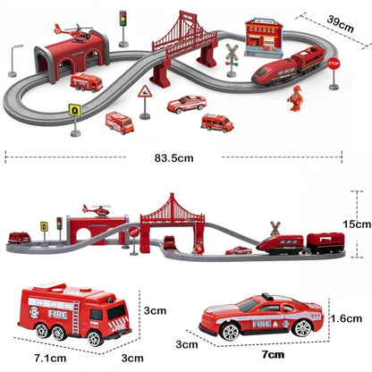 Set treno elettrico Woopie da 66 pezzi con locomotiva, vagoni magnetici, caserma, ponte e tunnel. Con luci e suoni realistici. Ideale per bimbi dai 3 anni.6