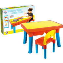 Tavolo multifunzionale con sedia per bimbi 1–3 anni: giochi con sabbia e acqua. Ideale per interno o esterno. Prodotto in plastica in Italia 1