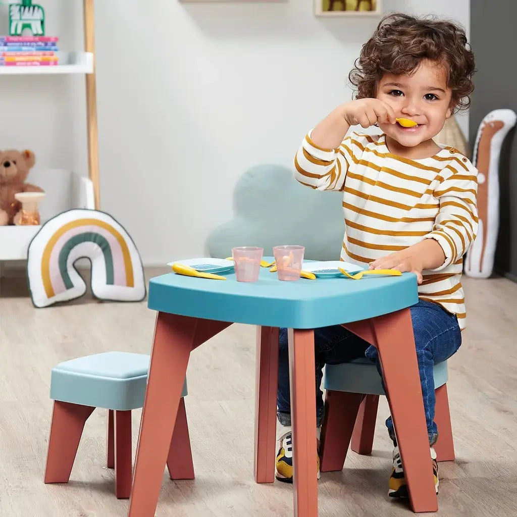 Tavolo da pranzo Ecoiffier per bambini con sgabelli e stoviglie. Certificazione CE, plastica resistente, Made in France. Perfetto per gioco e regalo. 5