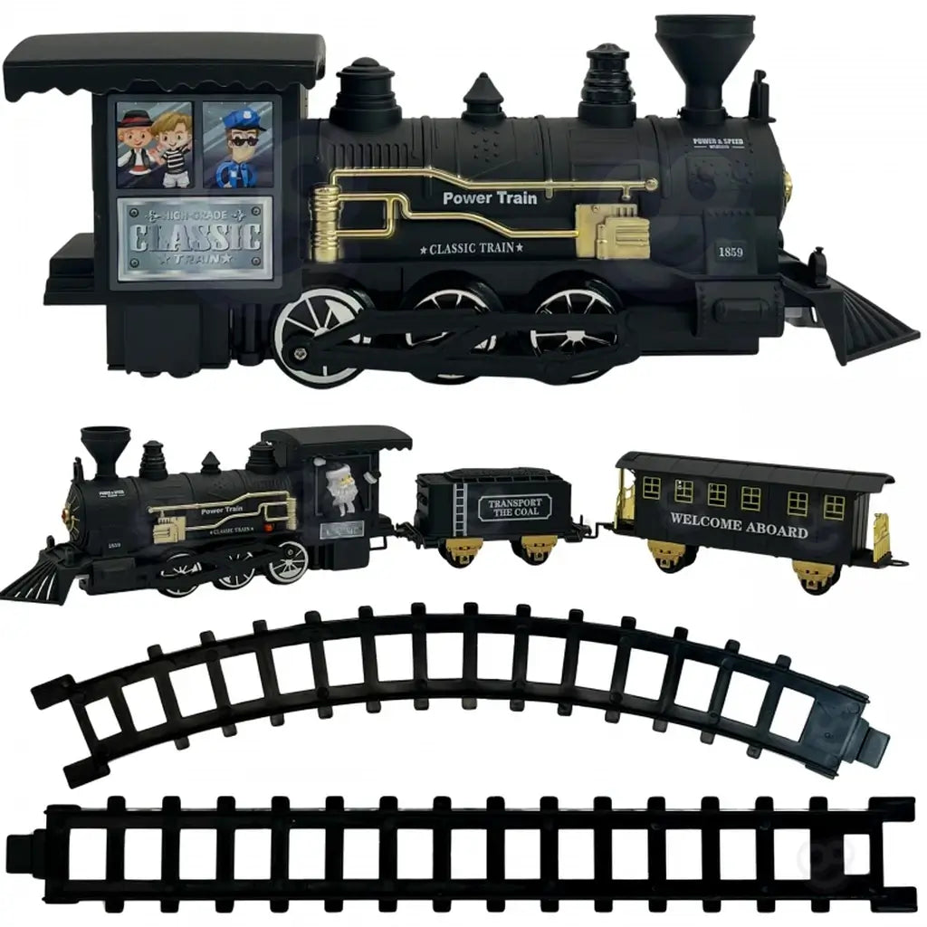 Treno elettrico WOOPIE con 29 accessori. La locomotiva emette suoni, luce e vapore acqueo. Pista di 460 cm, facile da montare. Ideale da 3 anni.1