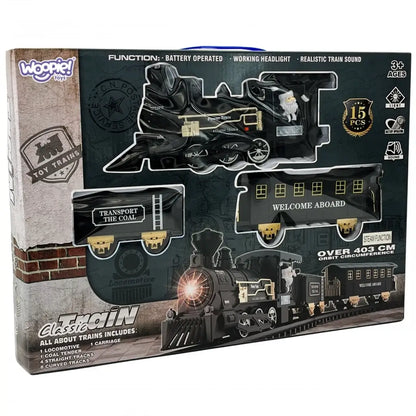 Treno elettrico WOOPIE con 29 accessori. La locomotiva emette suoni, luce e vapore acqueo. Pista di 460 cm, facile da montare. Ideale da 3 anni.5