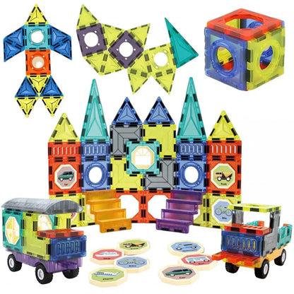 Blocchi magnetici 3D Woopie 71 pezzi per bambini dai 3 anni. Gioco educativo costruzioni magnetiche con auto 2